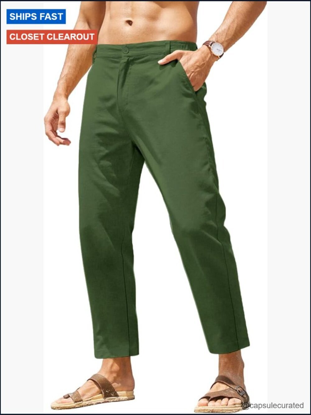 Men's Elastic Waist Lightweight Linen Blend Casual Pants with Pockets